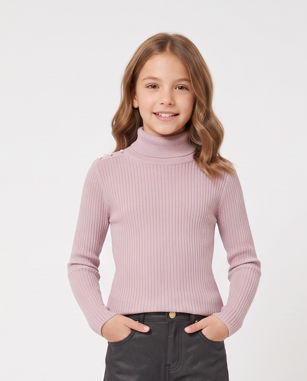 Child's high neck ribbed sweater - Pink