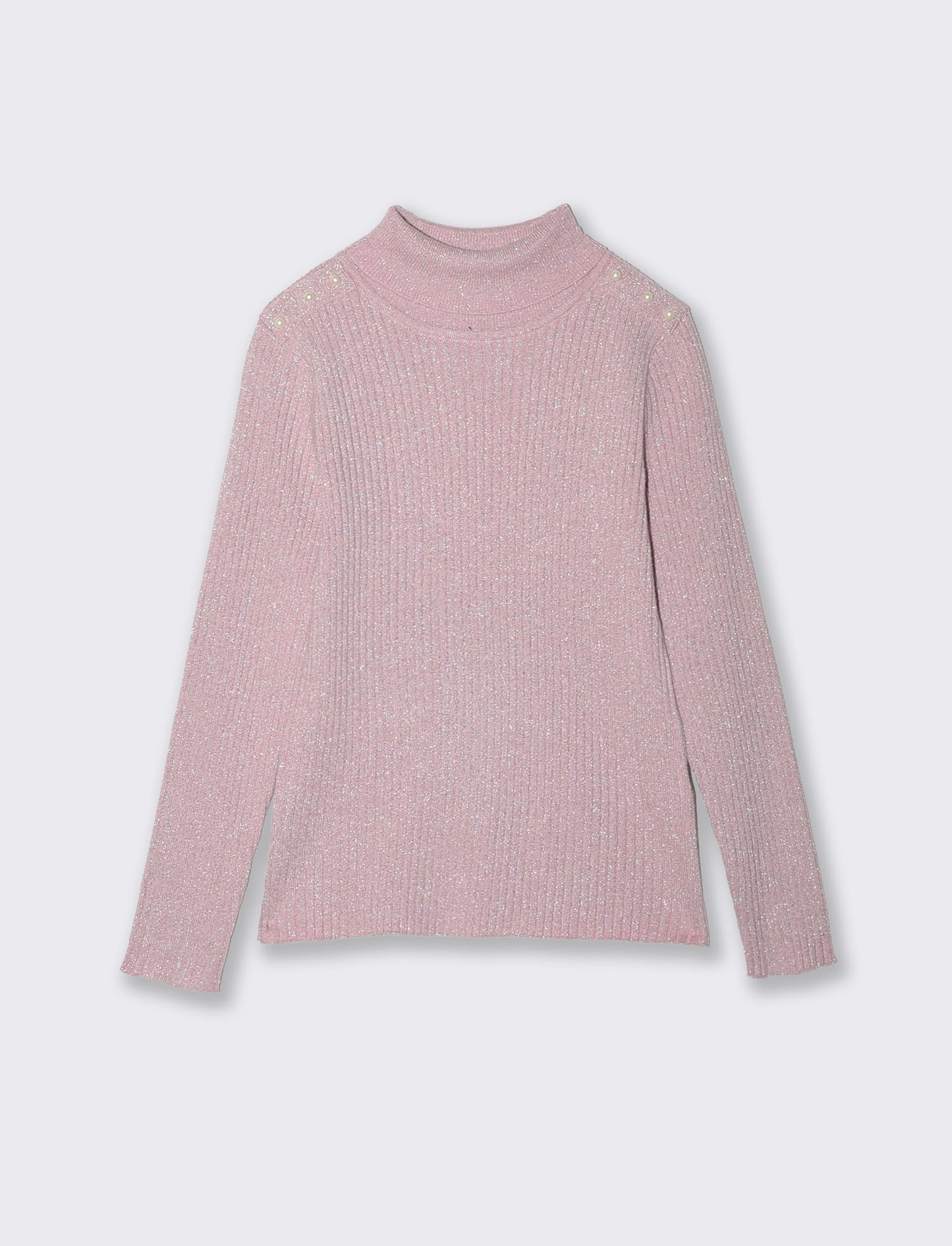 Maglia collo alto bambina in costina - Rosa polvere