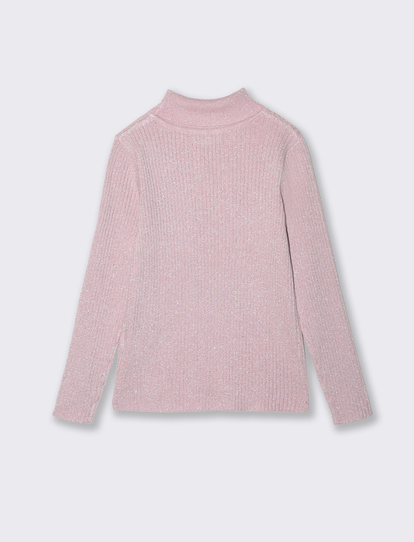 Maglia collo alto bambina in costina - Rosa polvere