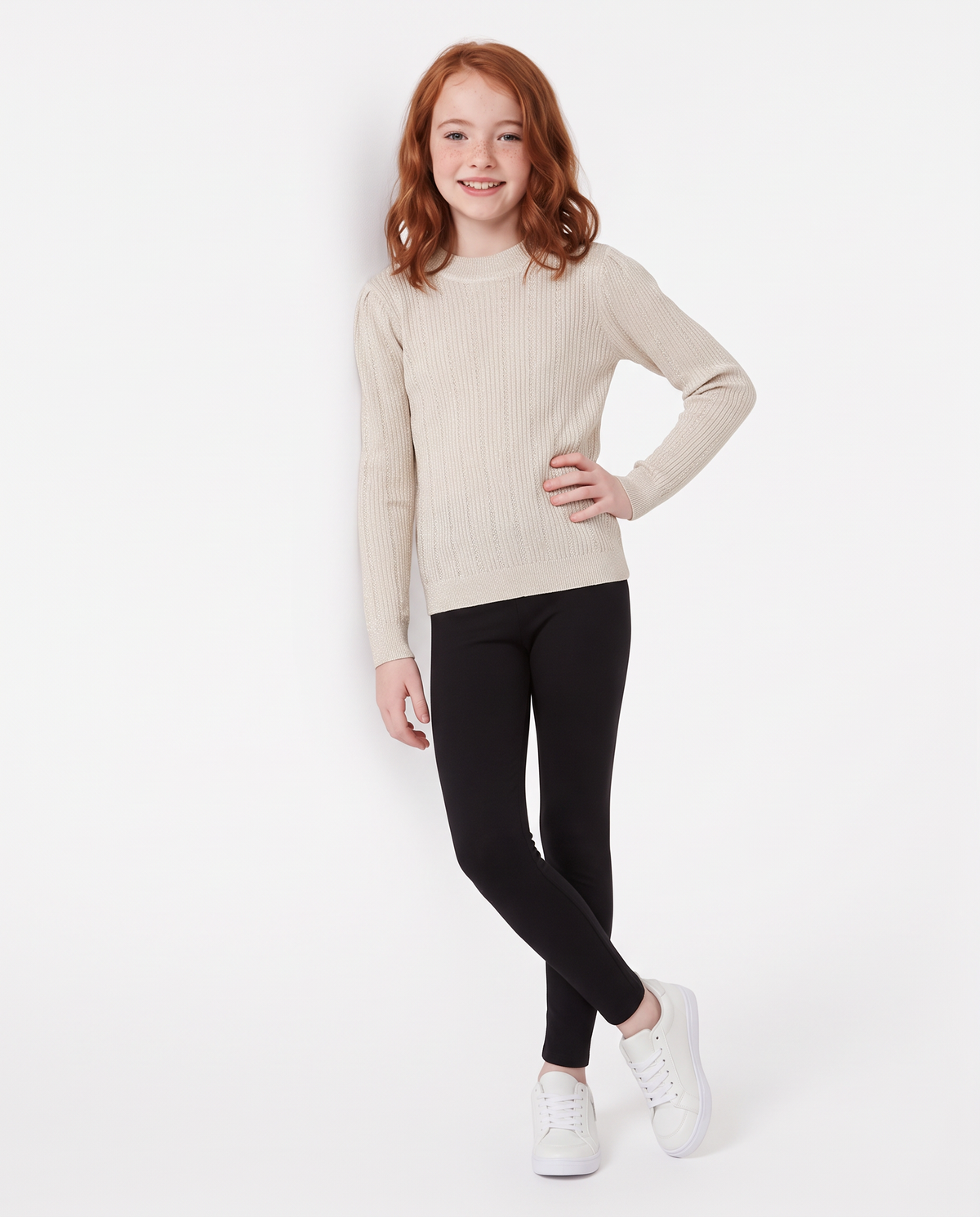 Long Sleeve Cable Knit Half Neck Sweater - White