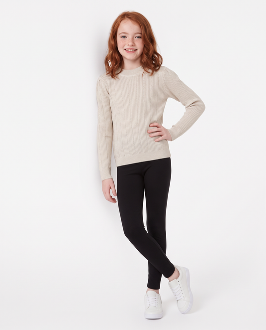 Long Sleeve Cable Knit Half Neck Sweater - White