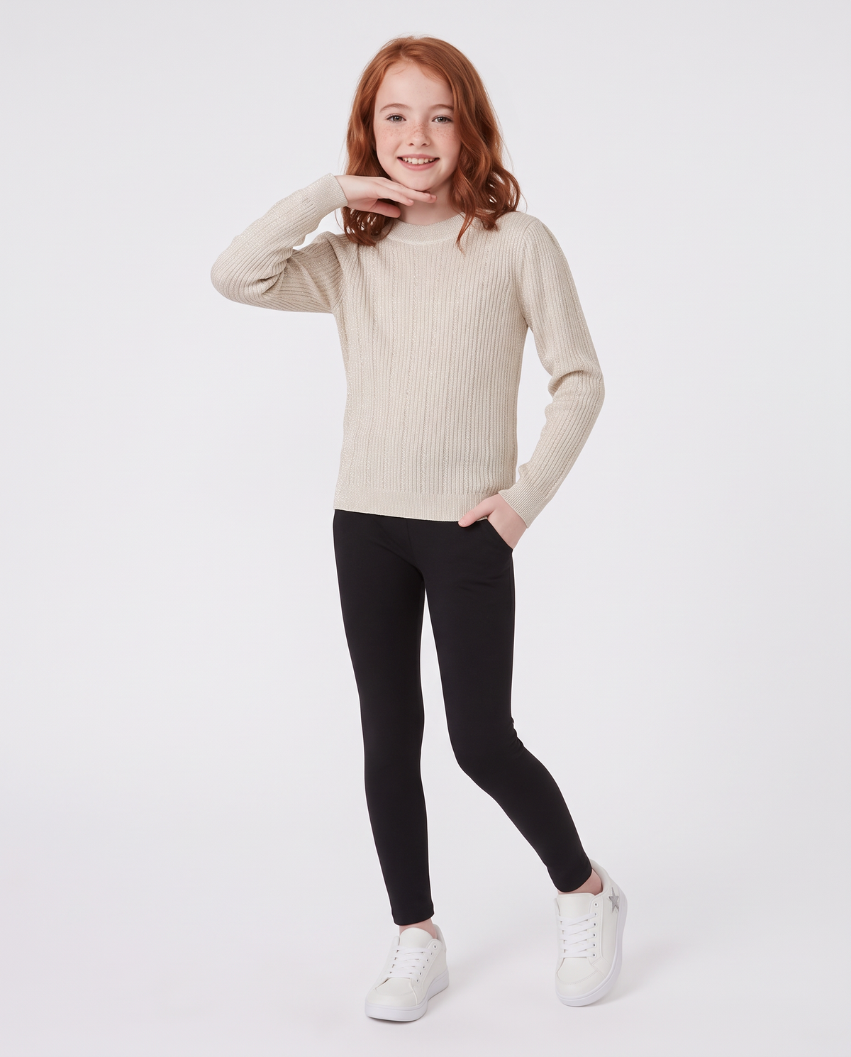 Long Sleeve Cable Knit Half Neck Sweater - White