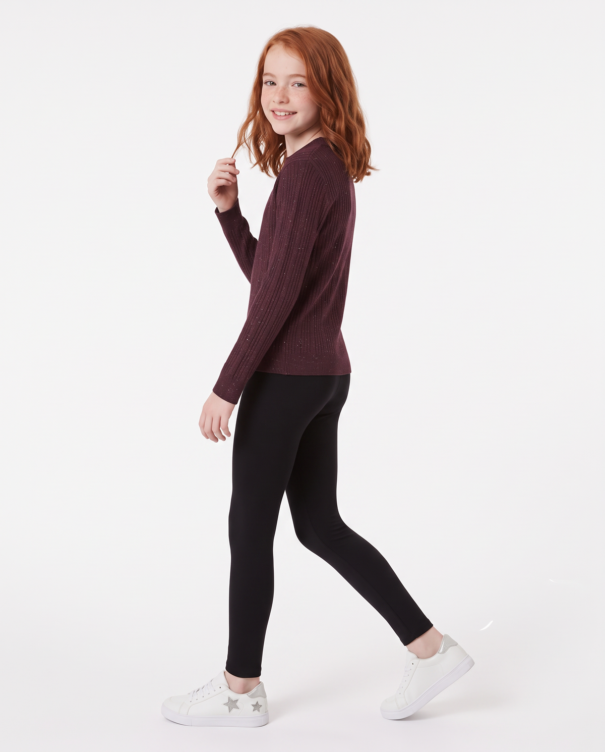 Maglia trecce manica lunga mezzo collo - Bordeaux