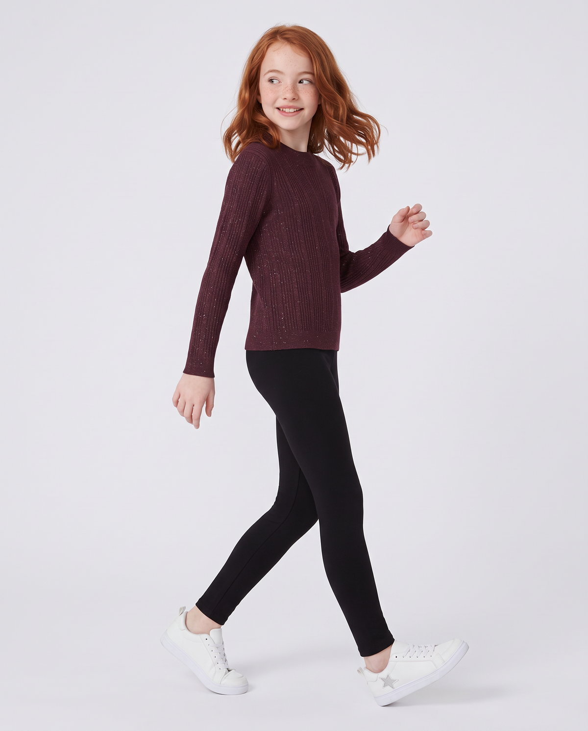 Maglia trecce manica lunga mezzo collo - Bordeaux