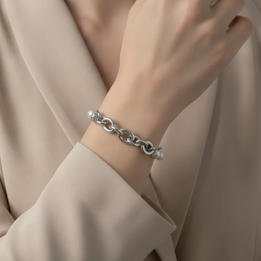 Bracciale in catena con perle eleganti - Argento