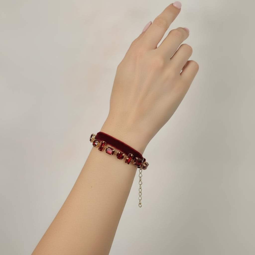 Bracciali in pietre e velluto per lei - Bordeaux
