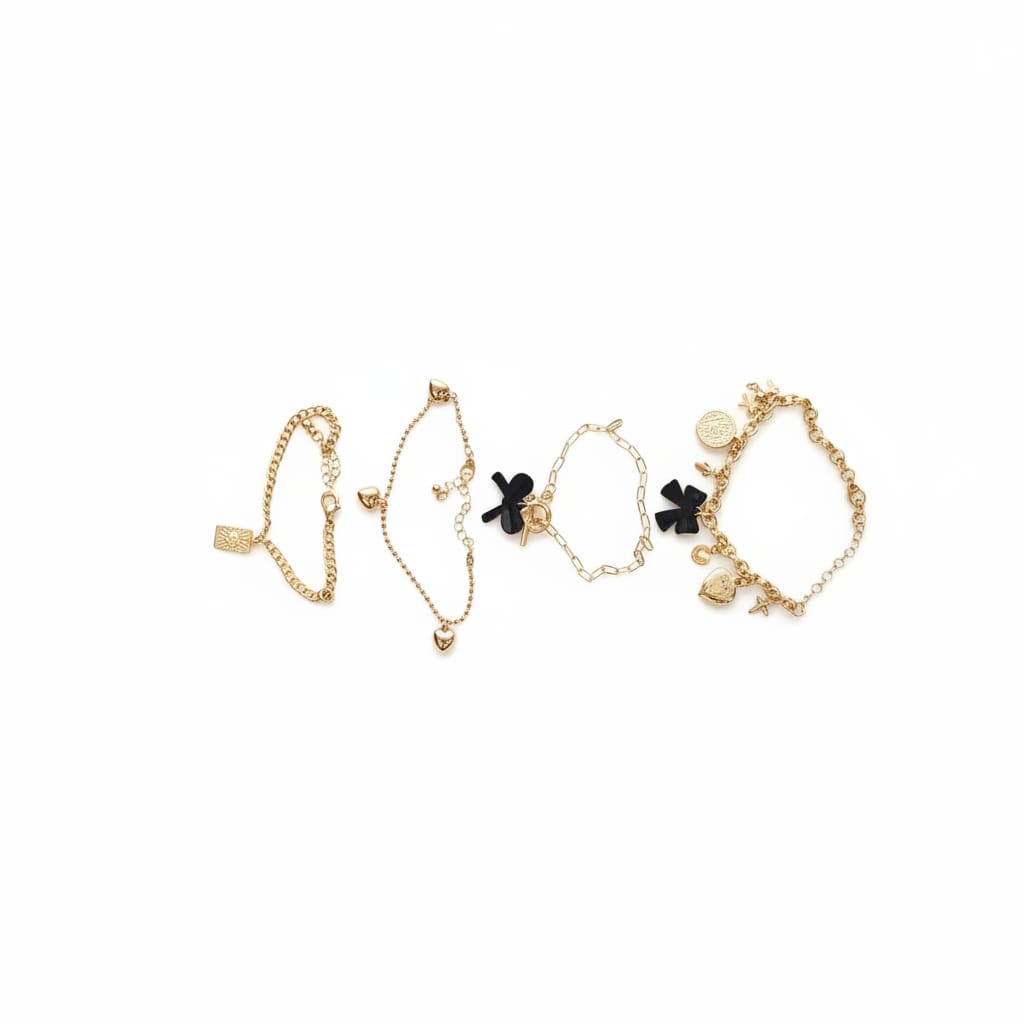 Card 4 Bracelets Bows and Hearts - Black