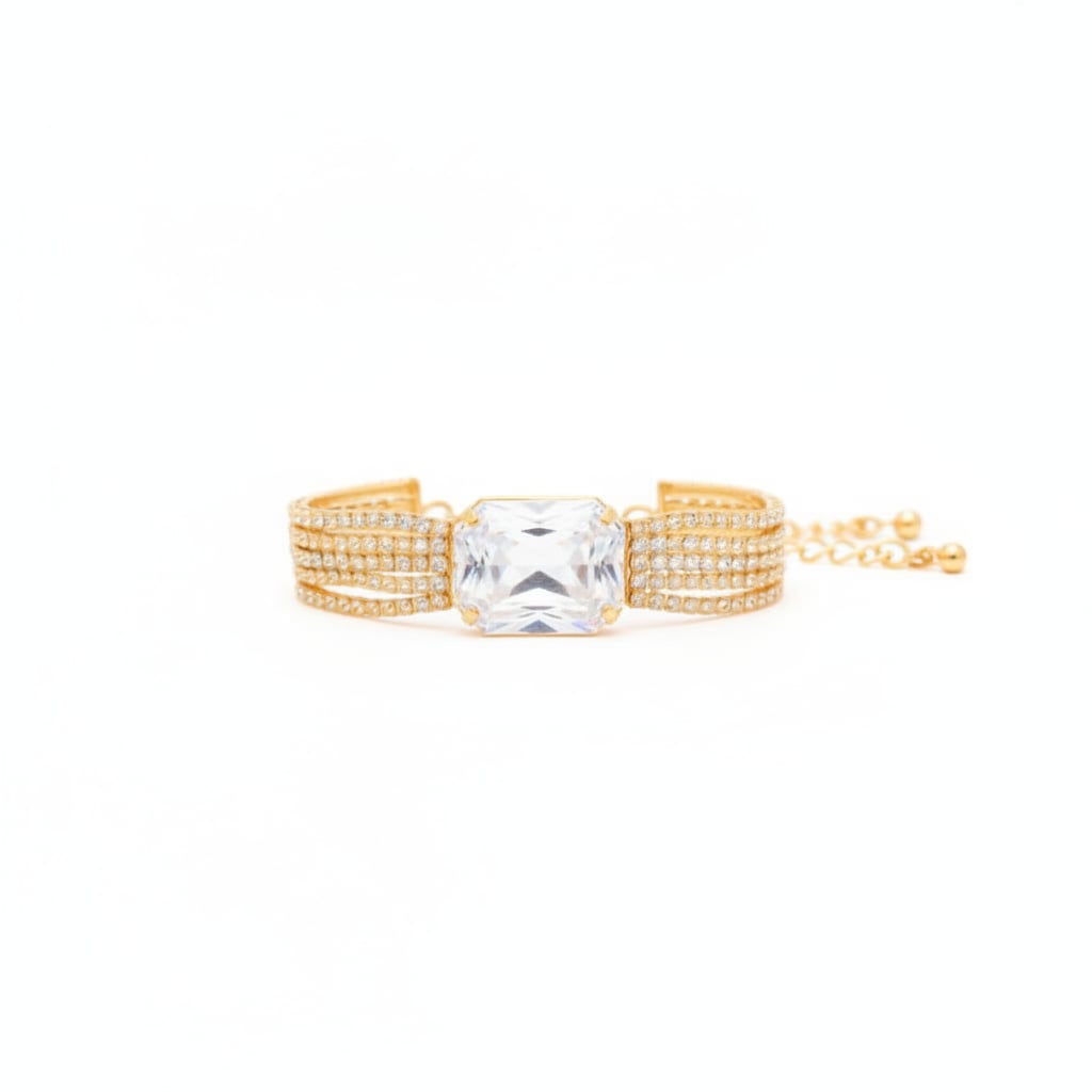 Bracciale in strass con grande pietra - Oro