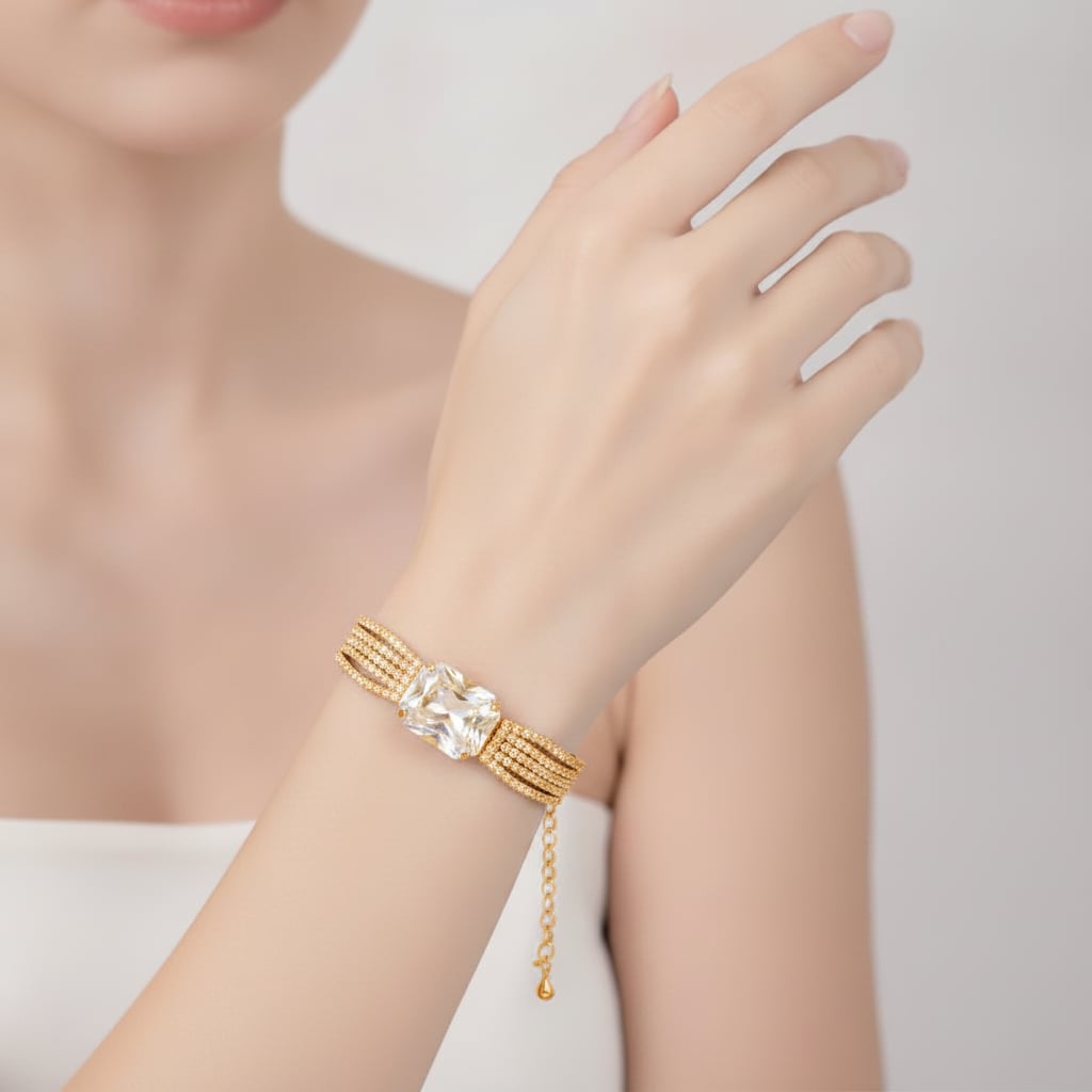 Bracciale in strass con grande pietra - Oro