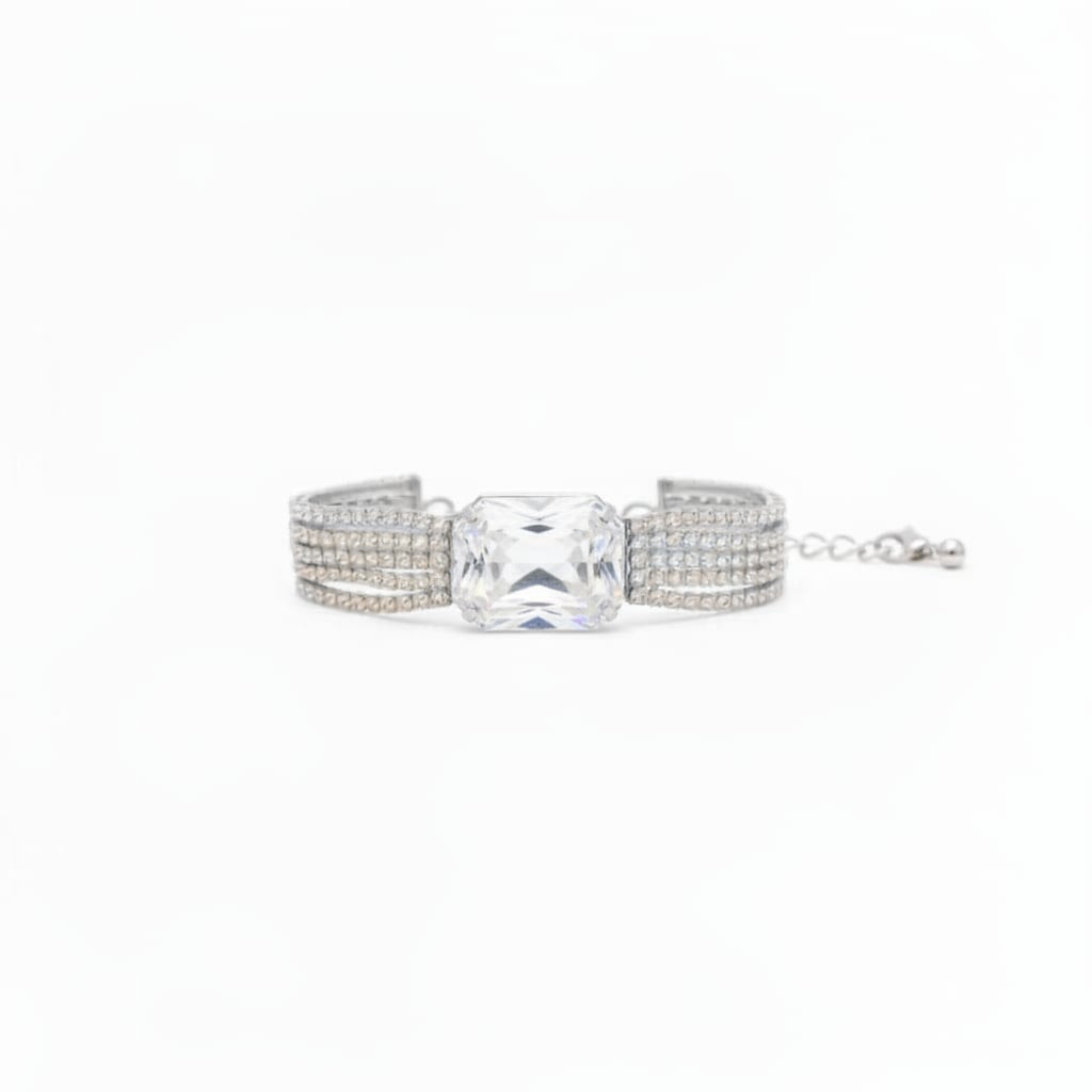 Bracciale in strass con grande pietra - Argento