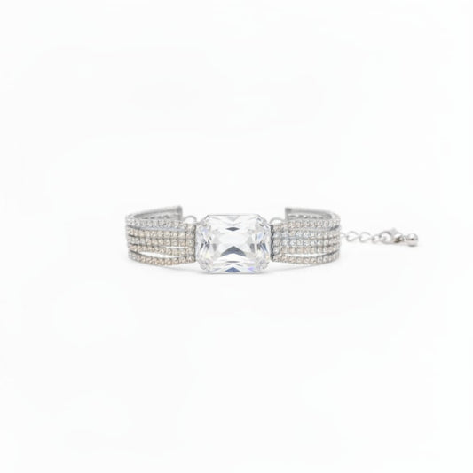 Bracciale in strass con grande pietra - Argento
