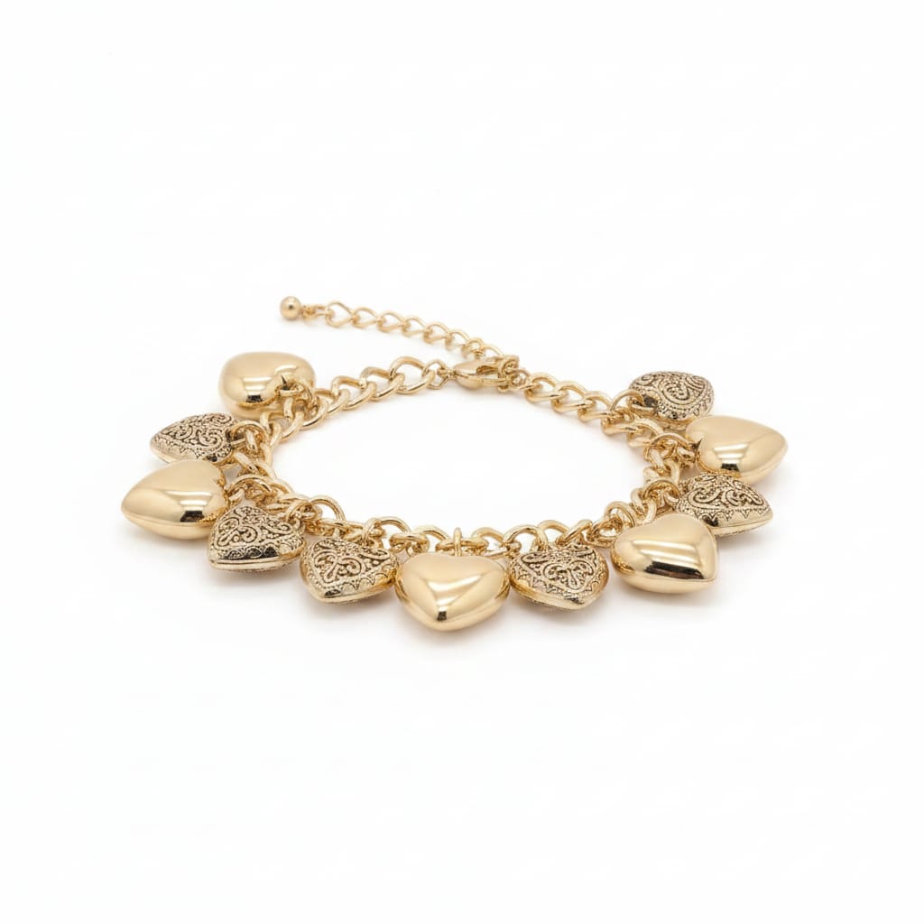 Bracciale di cuori lisci e intarsiati - Oro