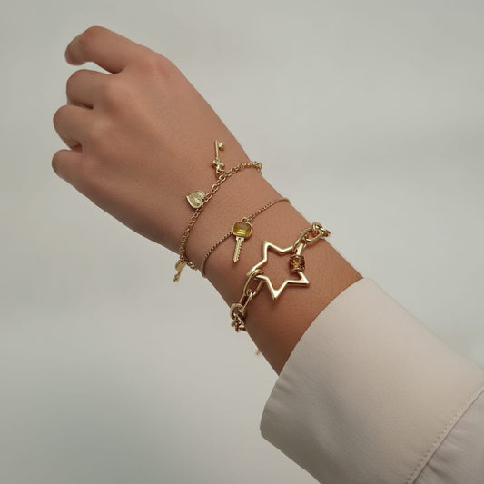 Stella Bracelets, Hearts and Key for Her - Gold