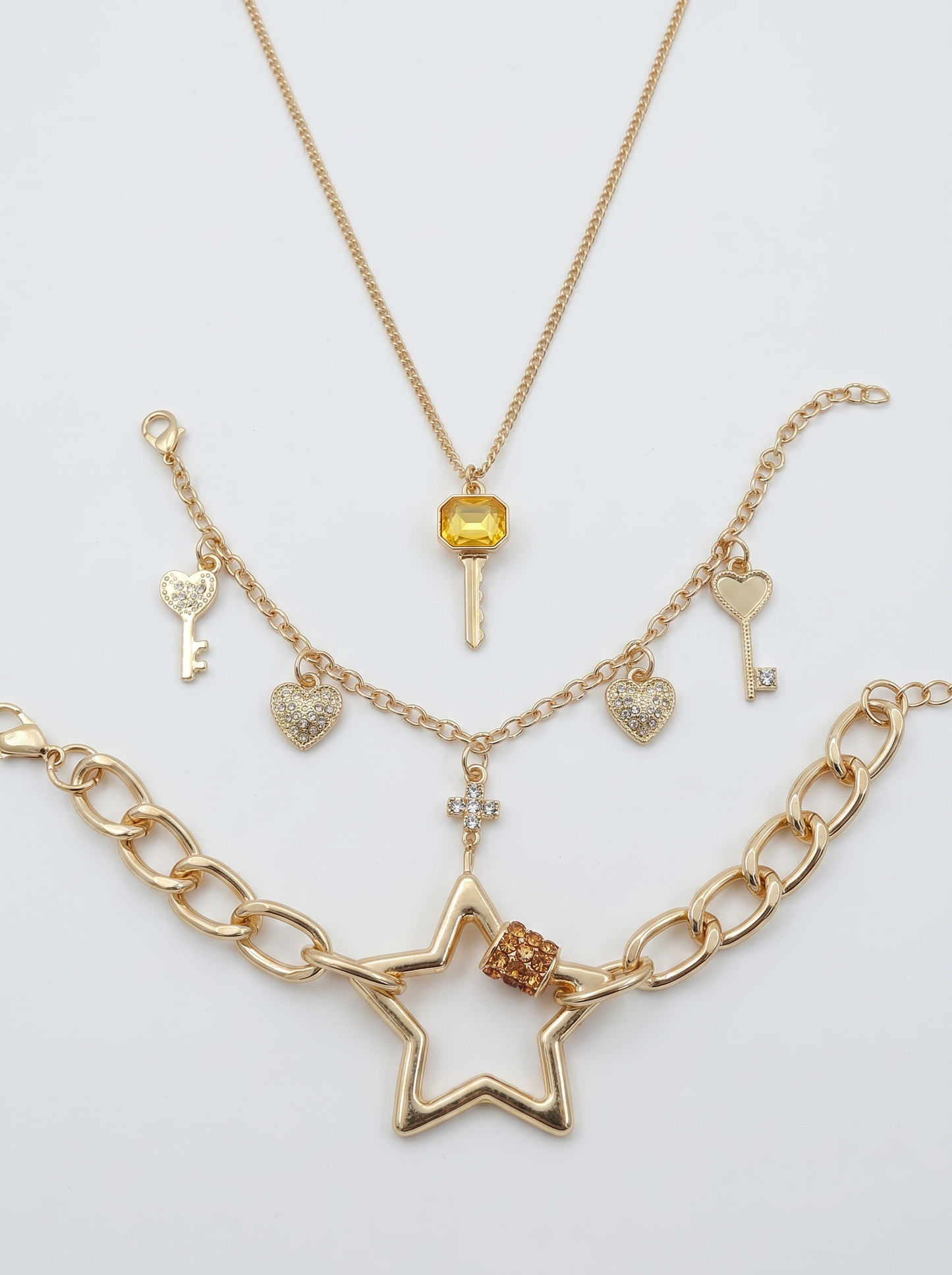 Stella Bracelets, Hearts and Key for Her - Gold