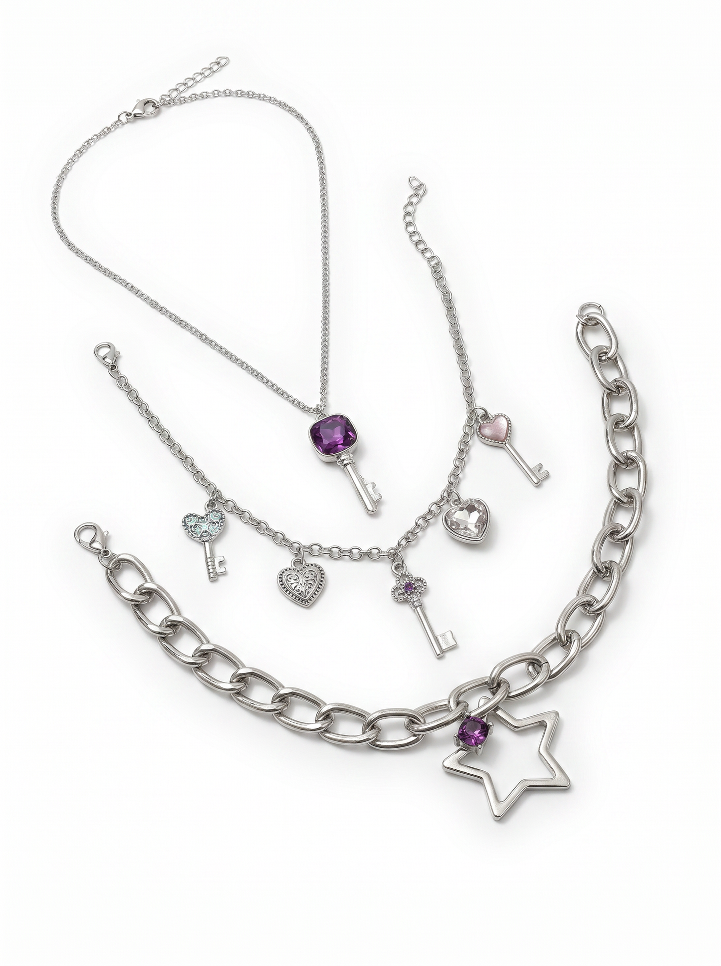Stella Bracelets, Hearts and Key for Her - Silver