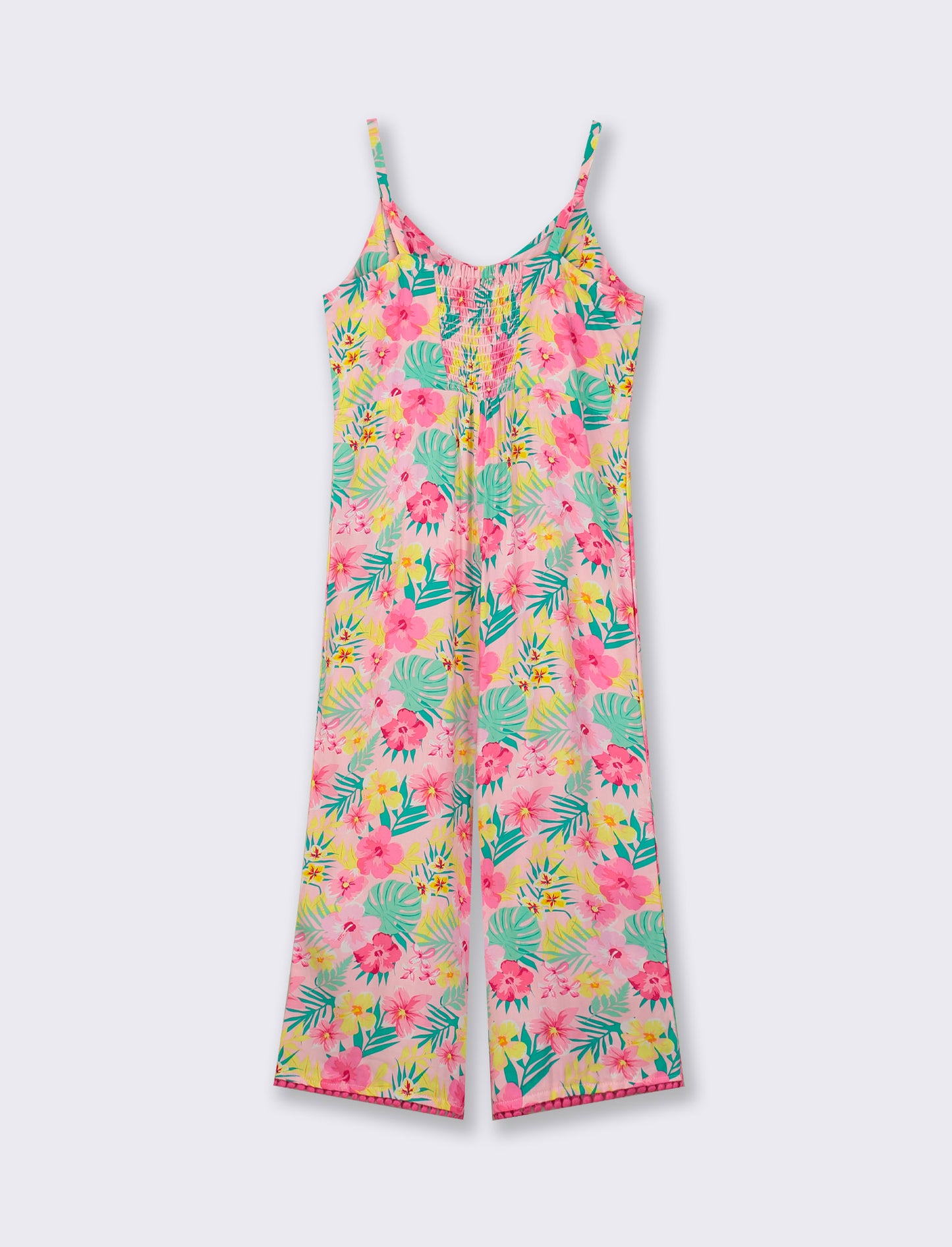 Printed Viscose Overalls with Front Buttons and Elastic Back - Multicolor