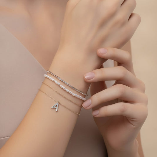 Elegant Letter Bracelets with Rhinestones - 