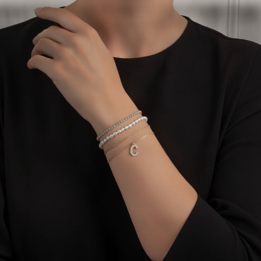 Elegant Letter Bracelets with Rhinestones - 