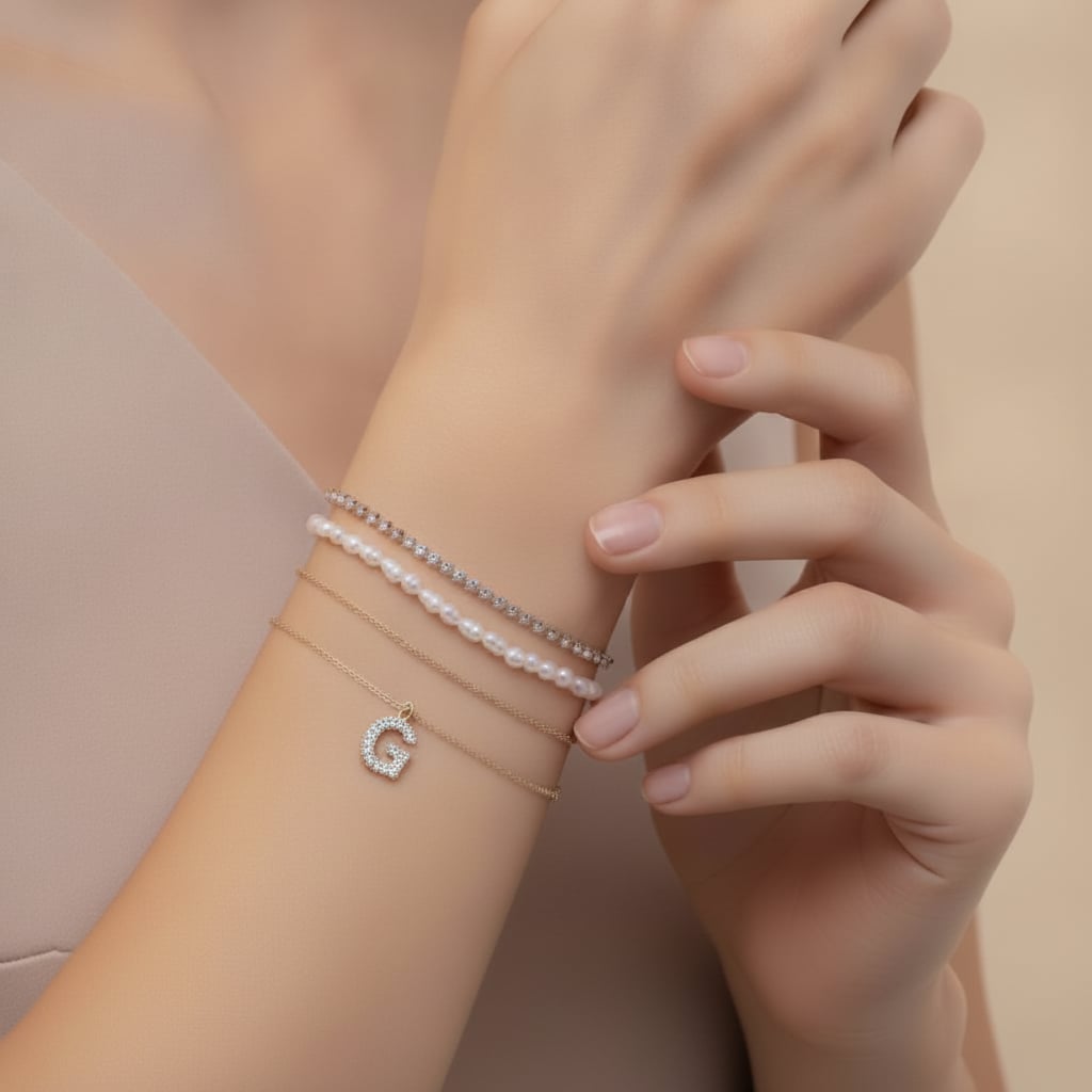 Elegant Letter Bracelets with Rhinestones - 