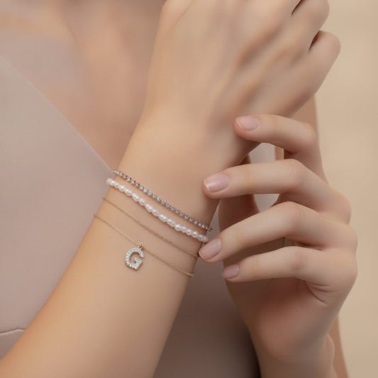 Elegant Letter Bracelets with Rhinestones - 