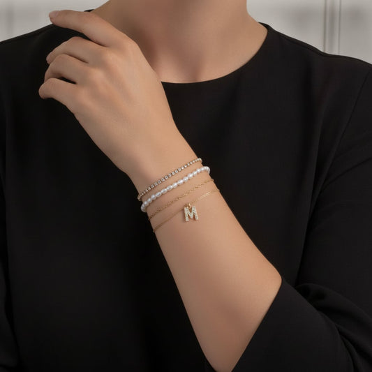 Elegant Letter Bracelets with Rhinestones - 