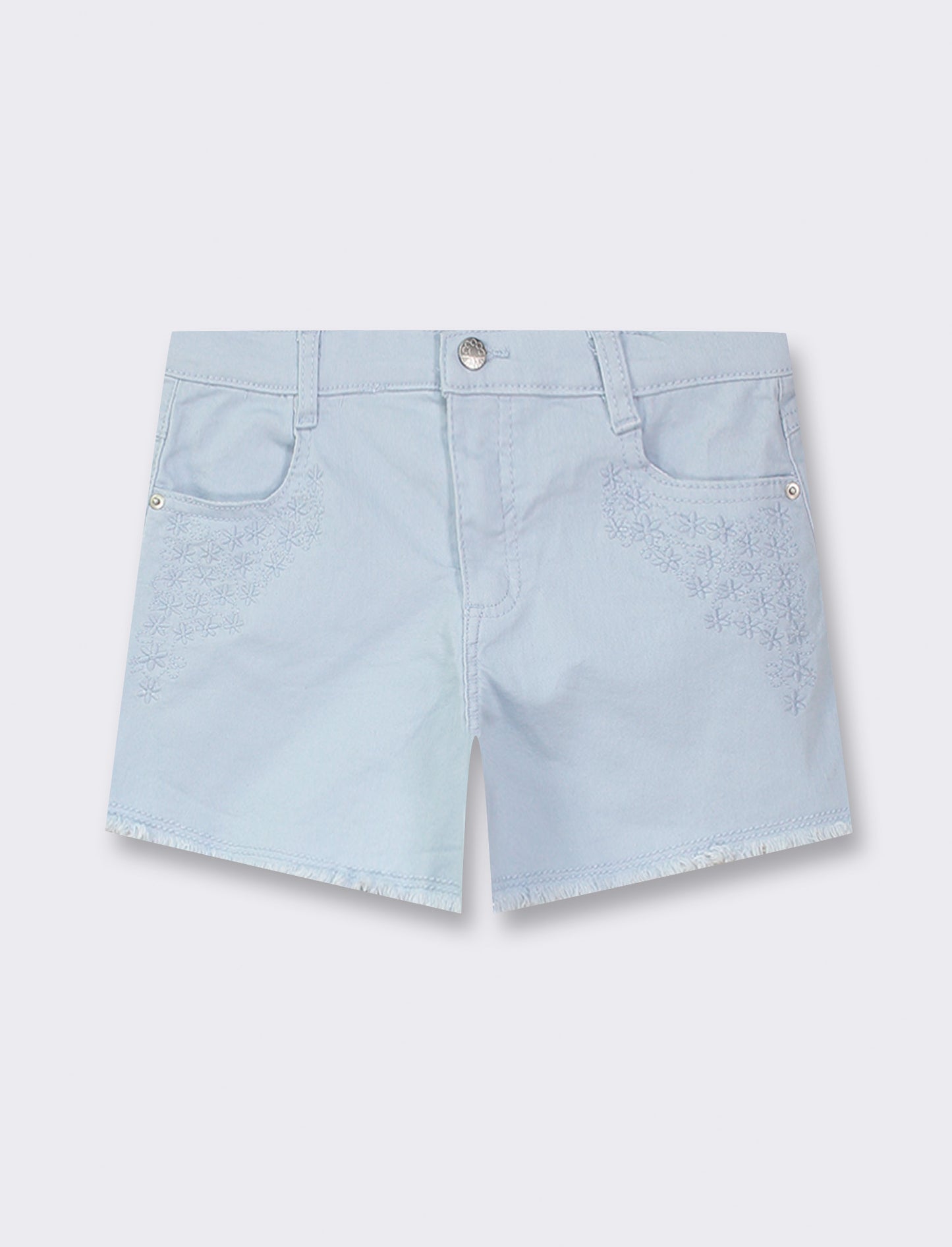 Short in twill elastico con ricami - Azzurro