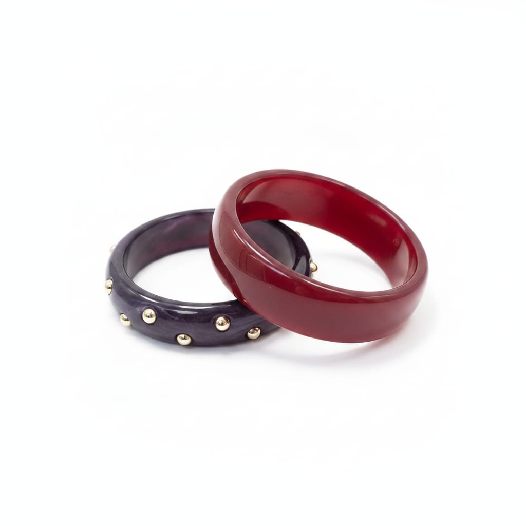 Plastic rigid bracelets with studs - Red