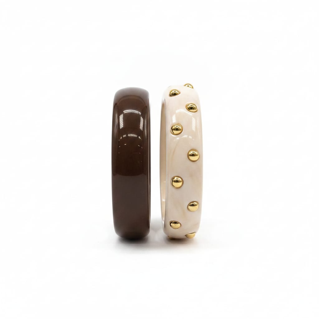 Plastic rigid bracelets with studs - Brown