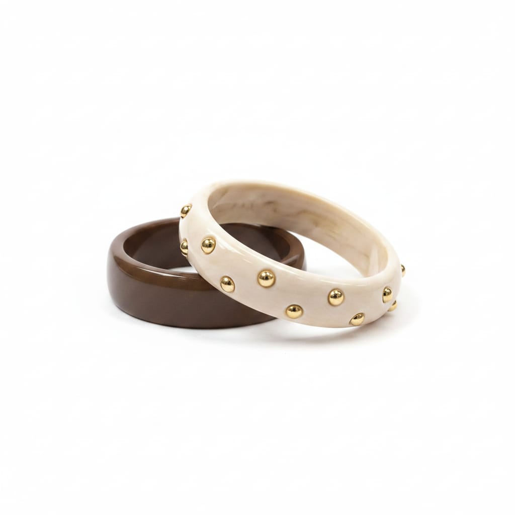 Plastic rigid bracelets with studs - Brown