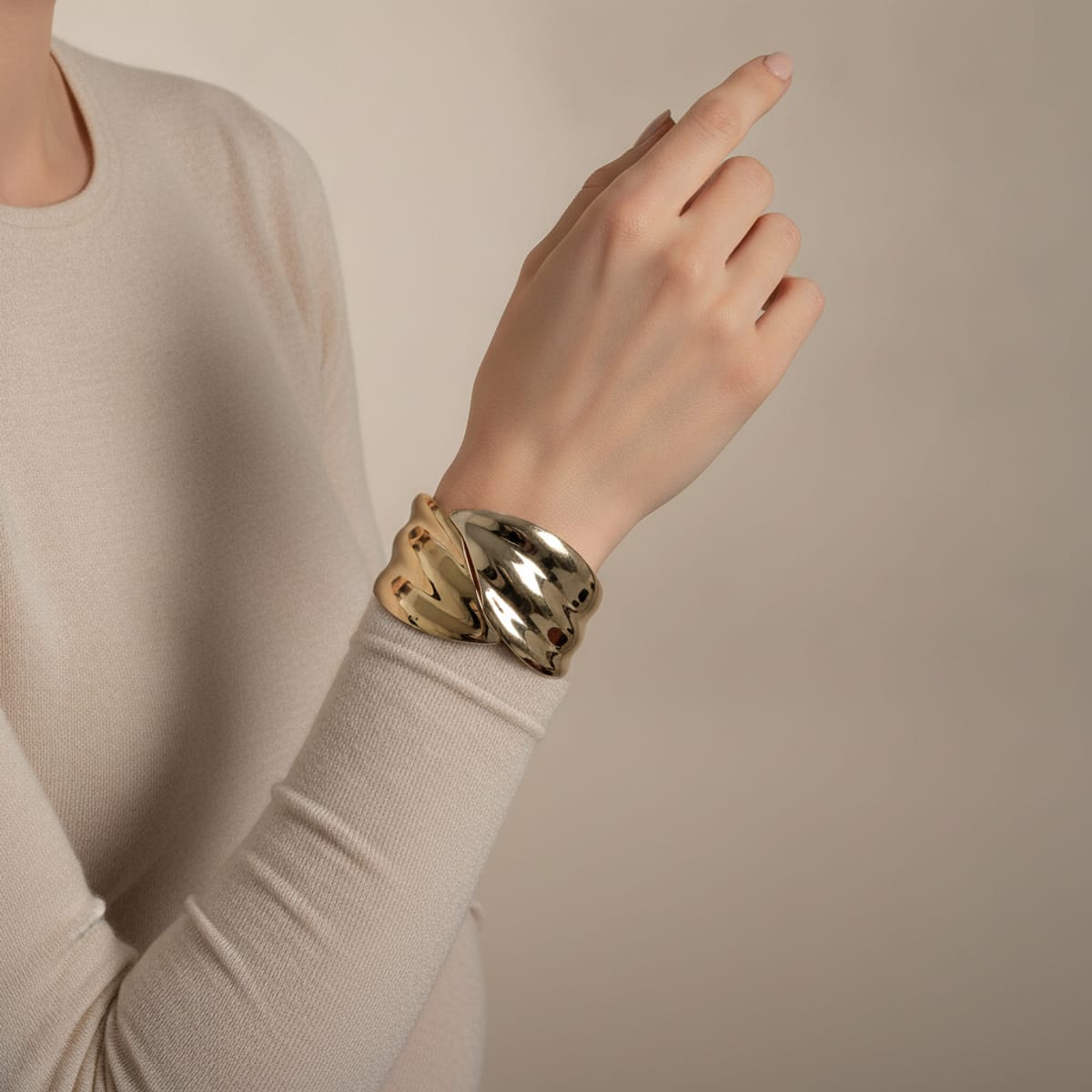 Bracciale rigido bicolor con foglie - Multicolore