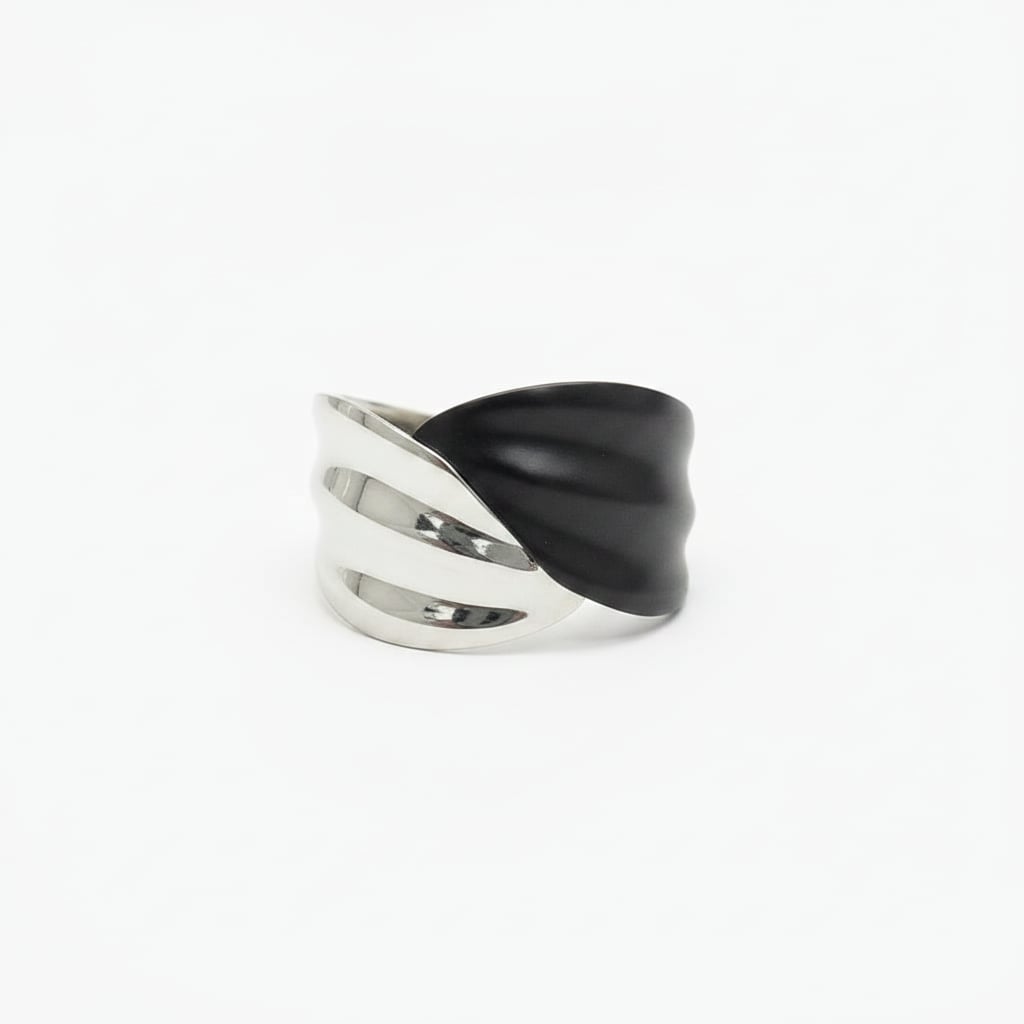 Bracciale rigido bicolor con foglie - Nero