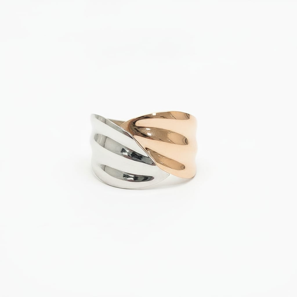 Bicolor rigid bracelet with leaves - Silver