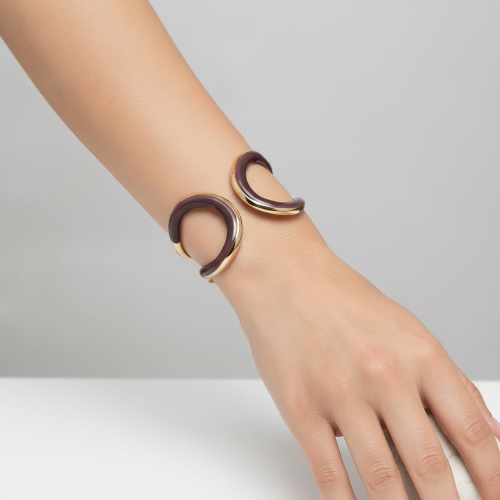 Enamel Detail Rigid Bracelet - Pink