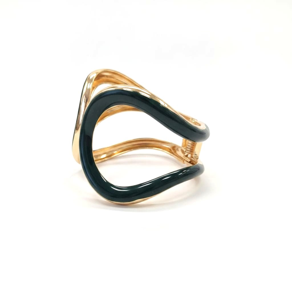 Bracciale rigido con dettaglio smaltato - Verde scuro
