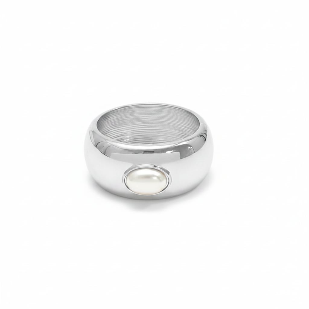 Puffed bracelet with pearl - Silver