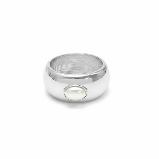 Puffed bracelet with pearl - Silver