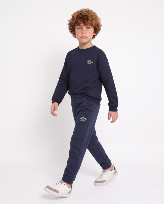Fleece Lined Cotton Blend Joggers - Blue