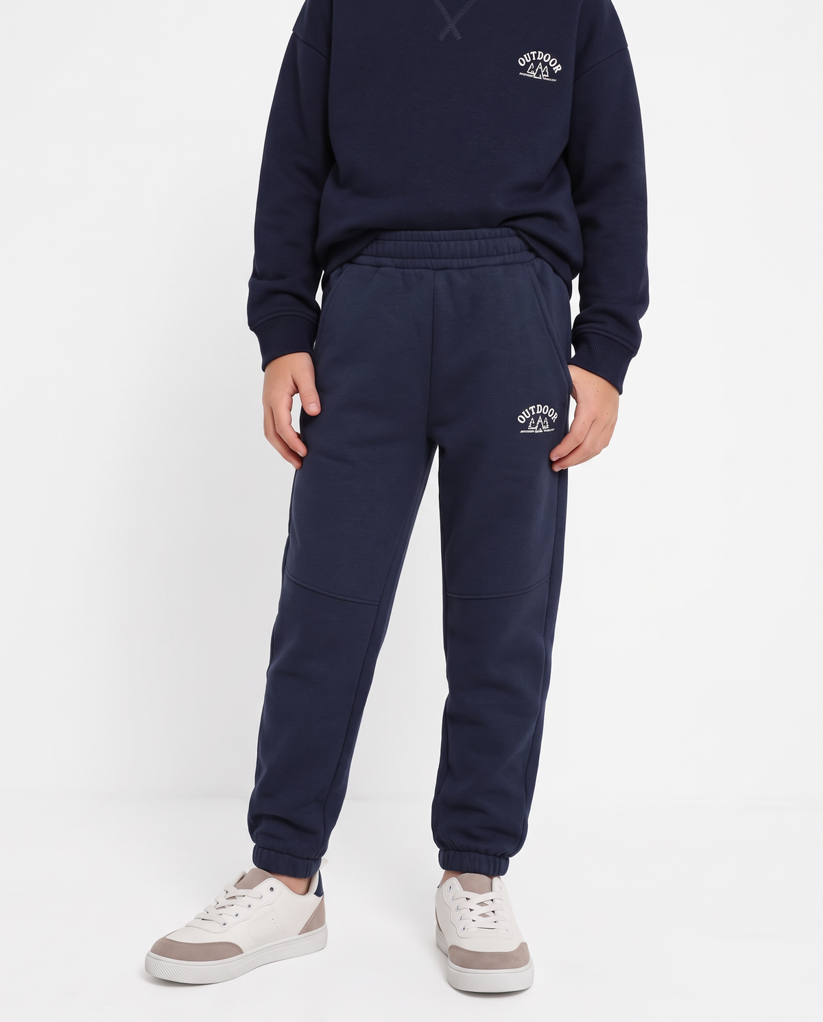 Fleece Lined Cotton Blend Joggers - Blue