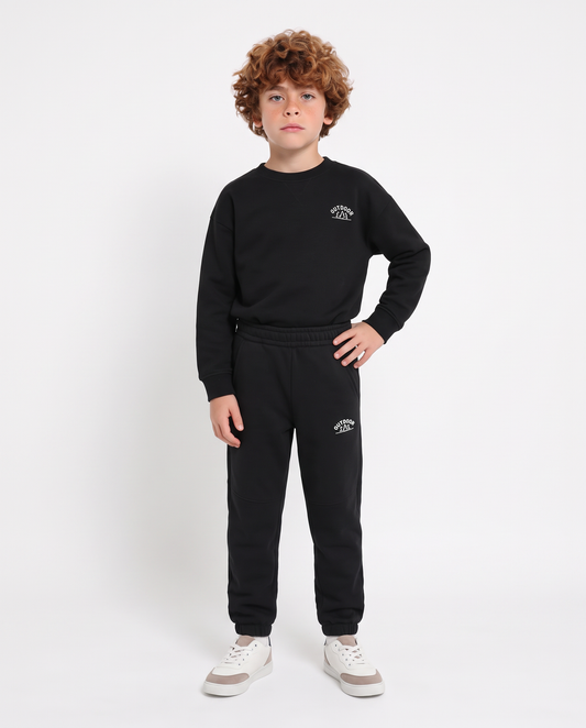 Fleece Lined Cotton Blend Joggers - Black