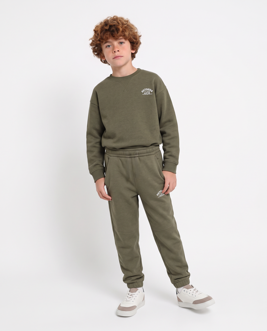 Fleece Lined Cotton Blend Joggers - Green