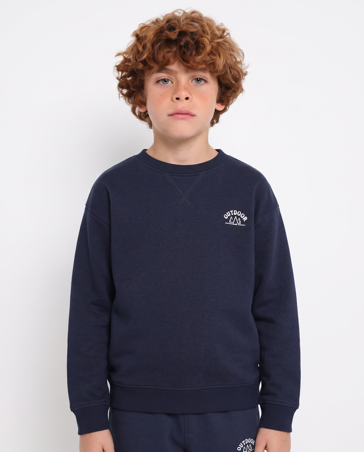 Minimal crewneck sweatshirt with print and slits - Blue