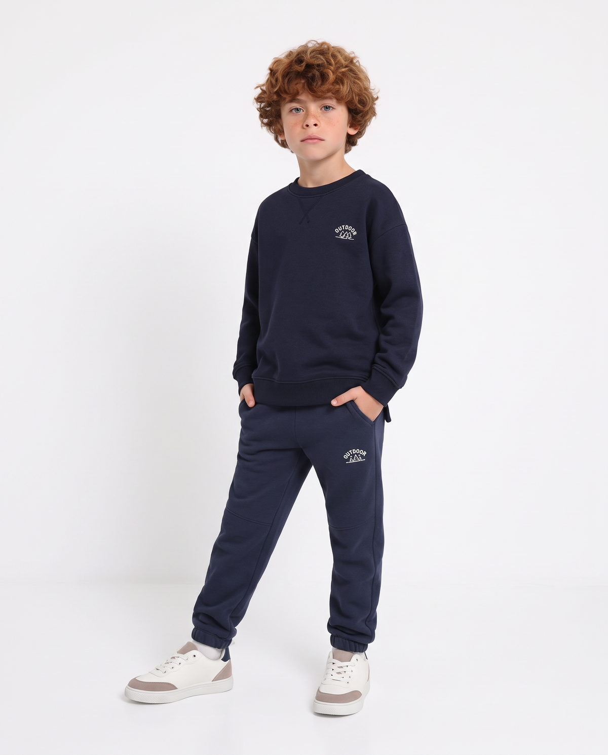 Minimal crewneck sweatshirt with print and slits - Blue