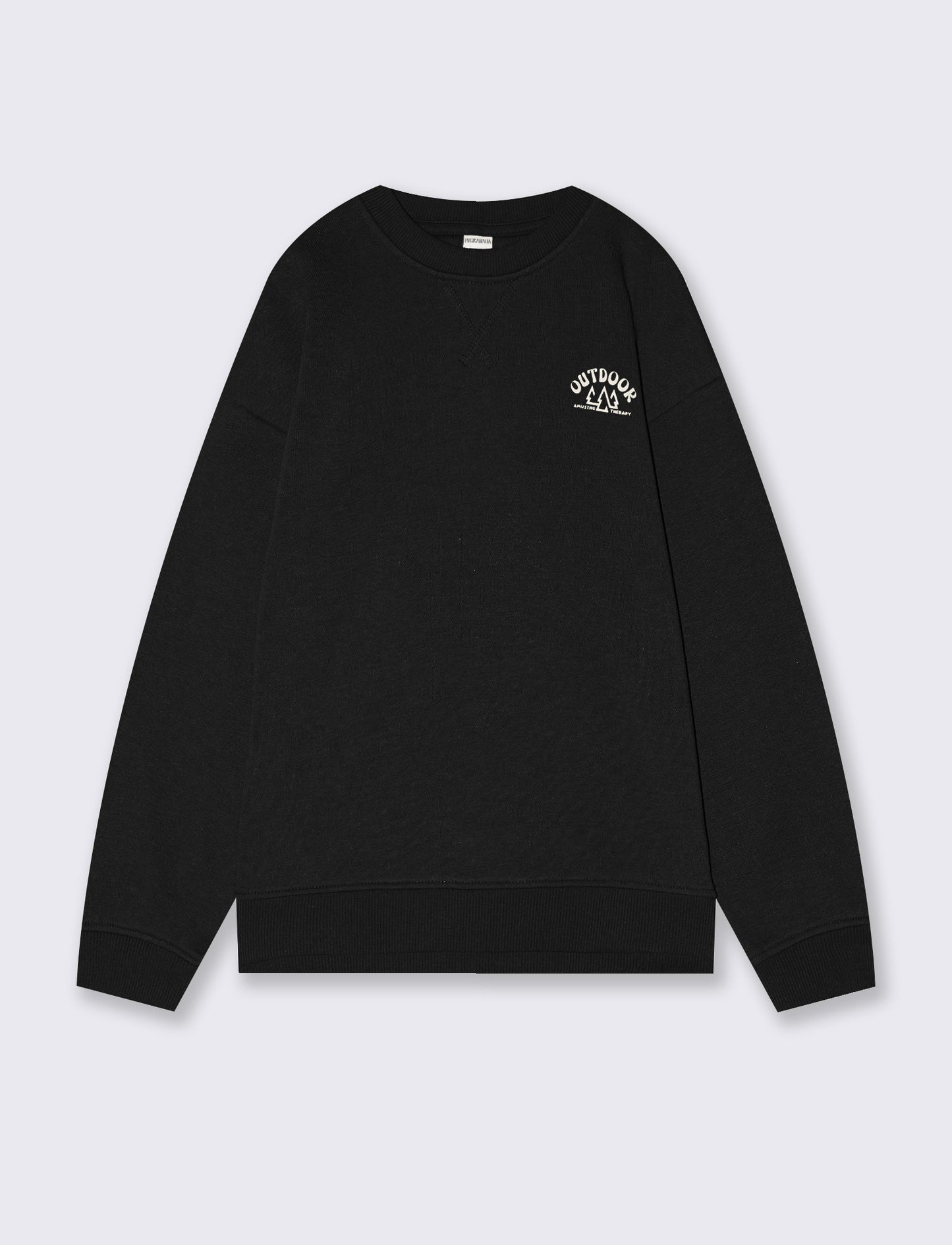 Minimal crewneck sweatshirt with print and slits - Black