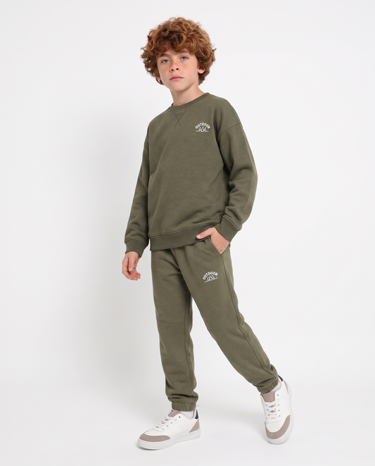Minimal crewneck sweatshirt with print and slits - Green