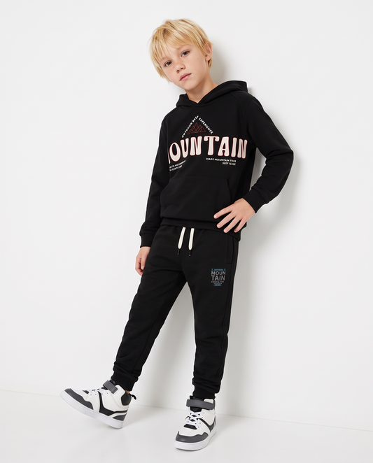 Sweatshirt Joggers with Print and Pockets - Black
