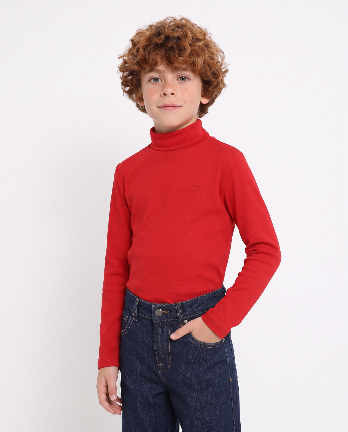 High-neck cotton interlock T-shirt - Red