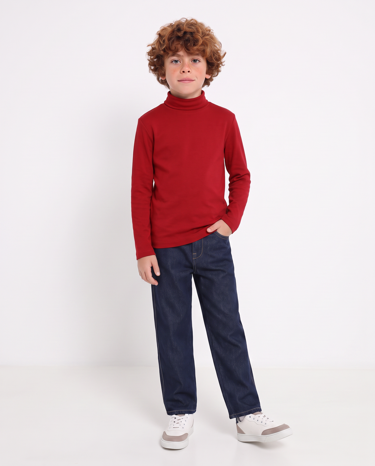 High-neck cotton interlock T-shirt - Red