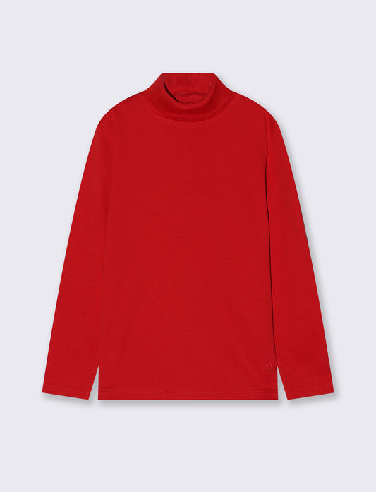 T-shirt collo alto in cotone interlock - Rosso