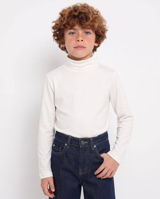High-neck cotton interlock T-shirt - White