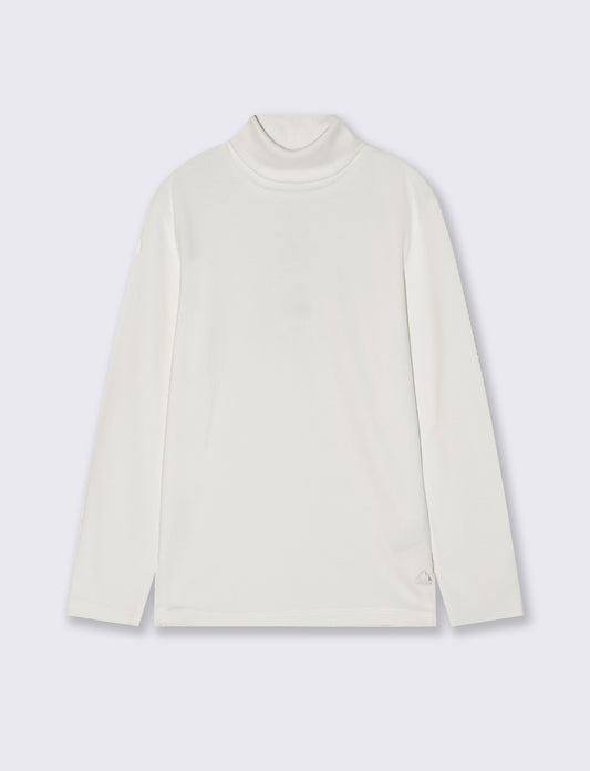 T-shirt collo alto in cotone interlock - Bianco latte